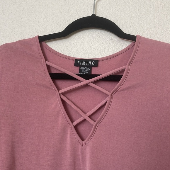 Mauve Long Sleeve Criss Cross Top Size L - Picture 2 of 6